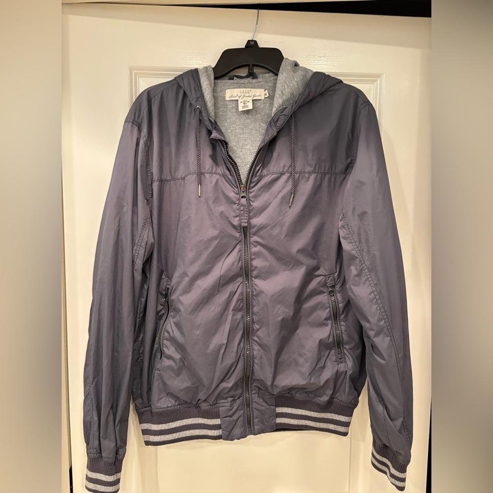 L.O.G.G H&M Men's Hooded Bomber Jacket - Size Large - Gray and Slate Blue